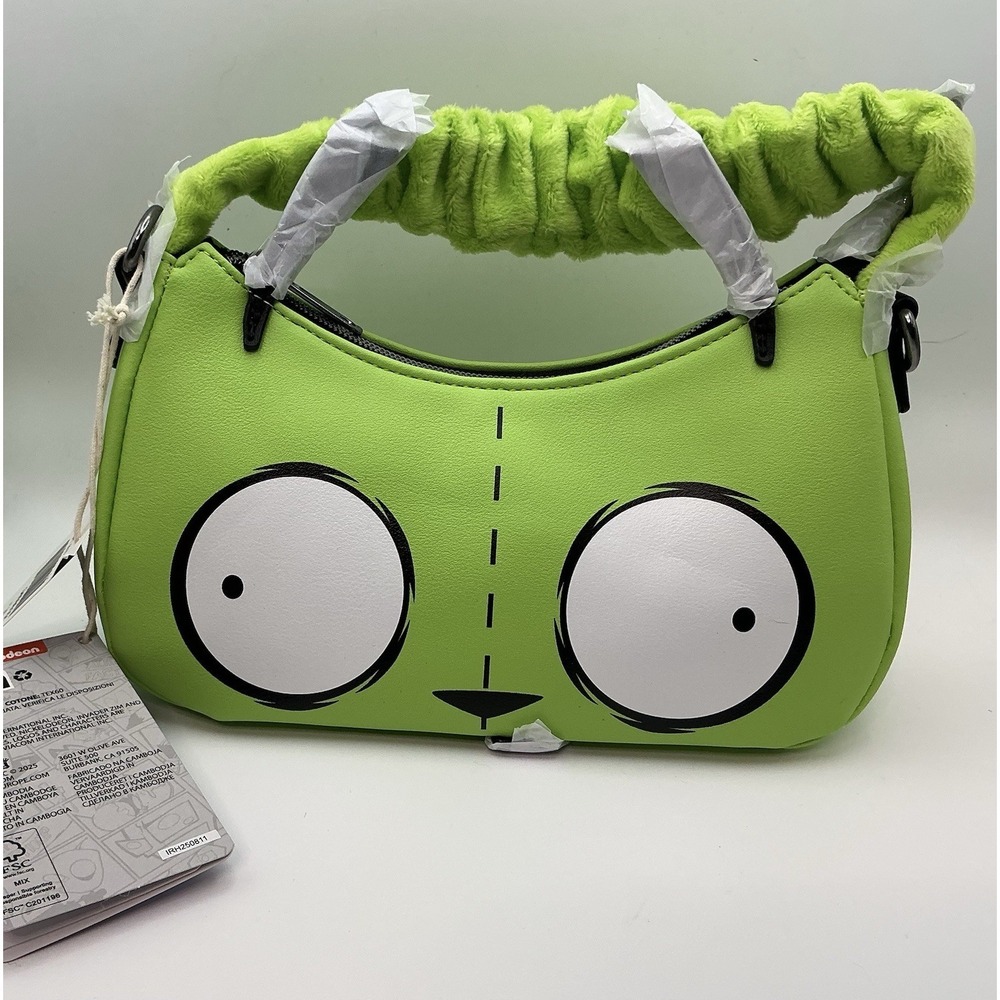 Loungefly Nickelodeon Invader Zim Green Face Crossbody Bag Plush Handle NWT